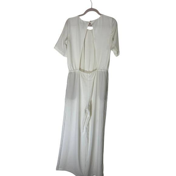BCBGMaxazria White Short Sleeve Wide Leg  Open Back One Piece Jumpsuit Size S - Picture 5 of 9